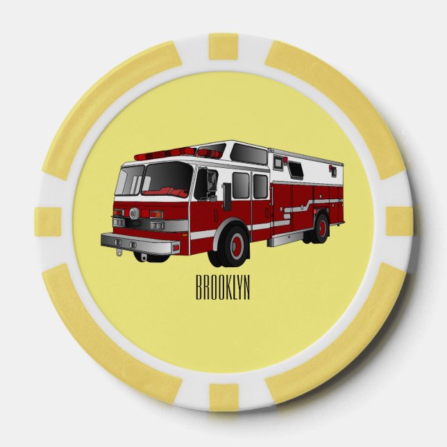Fire engine cartoon illustration poker chips (Front)
