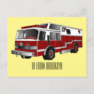 Fire engine cartoon illustration postcard