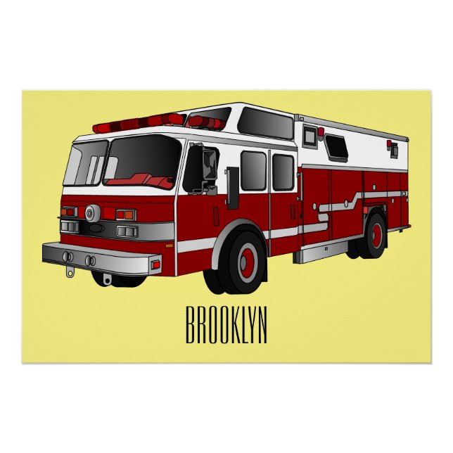 Fire engine cartoon illustration poster (Front)