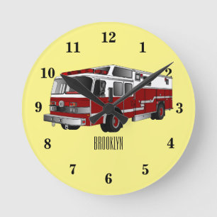 Fire engine cartoon illustration round clock