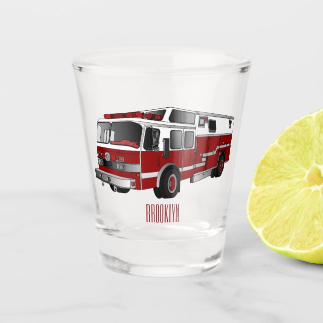 Fire engine cartoon illustration shot glass (Front)