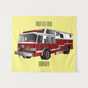 Fire engine cartoon illustration tapestry