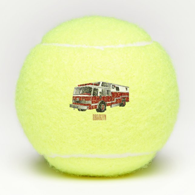 Fire engine cartoon illustration tennis balls (Front)