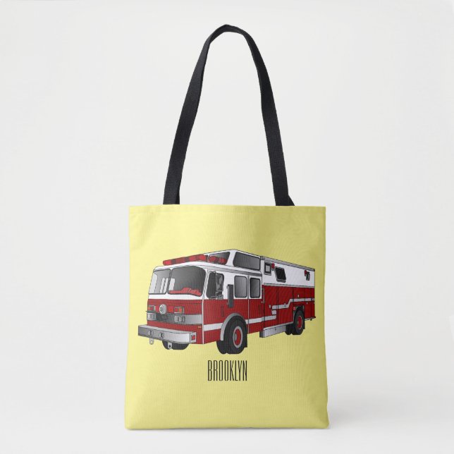 Fire engine cartoon illustration tote bag (Front)