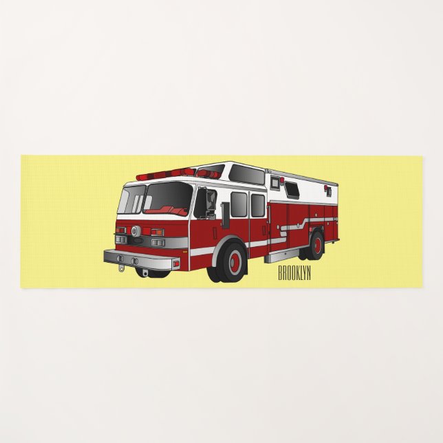 Fire engine cartoon illustration yoga mat (Front (Horizontal))
