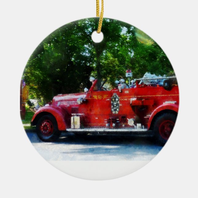 Fire Engine Ceramic Tree Decoration (Front)