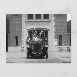 Fire Engine Crew at Firehouse, 1925 Postcard