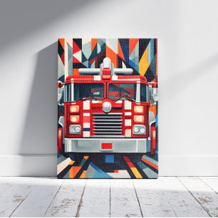 Fire Engine Cubism Canvas Print