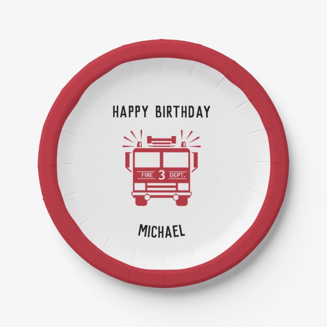 Fire Engine | Fire Truck Birthday Party Plates (Front)