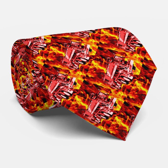 Fire Engine Oil Painting With Fire, Tie (Rolled)