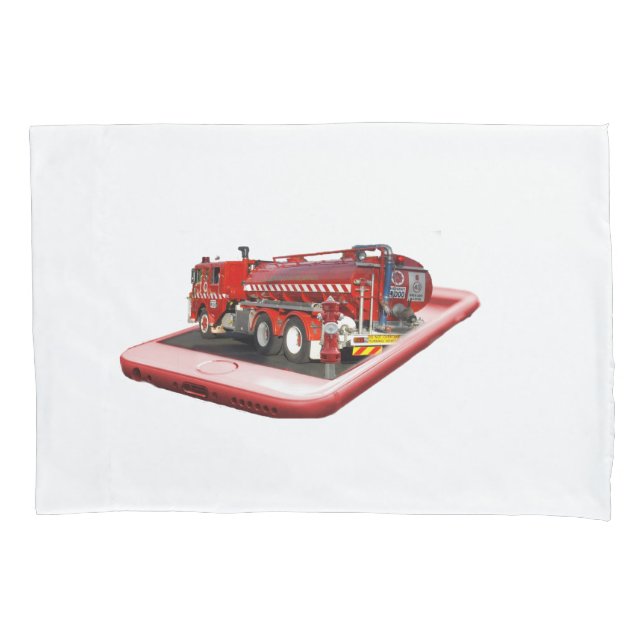 Fire Engine On Mobile Phone Pillowcase (Front)