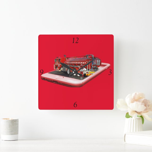 Fire Engine Popout Art, Square Wall Clock (Home)