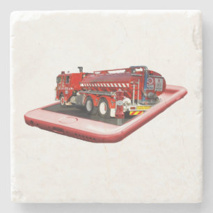Fire Engine Popout Art, Stone Coaster