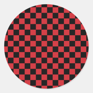 Fire Engine Red and Black Chequered Vintage Classic Round Sticker