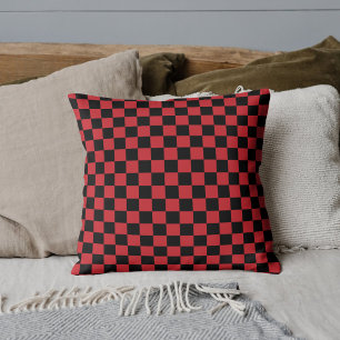 Fire Engine Red and Black Chequered Vintage Cushion