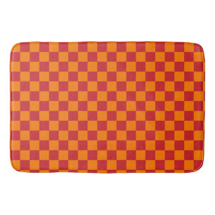 Fire Engine Red and Orange Chequered Vintage Bath Mat