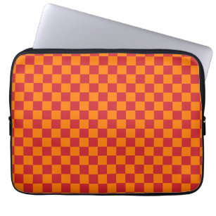 Fire Engine Red and Orange Chequered Vintage Laptop Sleeve