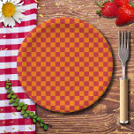 Fire Engine Red and Orange Chequered Vintage Paper Plate<br><div class="desc">Fire Engine Red and Orange Chequered Vintage</div>