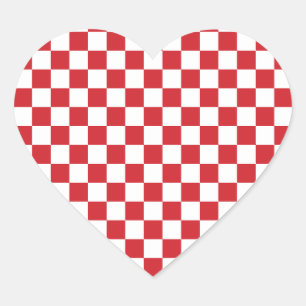 Fire Engine Red and White Chequered Vintage Heart Sticker