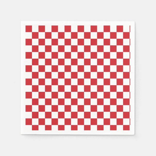 Fire Engine Red and White Chequered Vintage Napkin (Front)