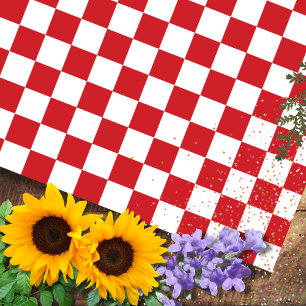 Fire Engine Red and White Chequered Vintage Wrapping Paper Sheet