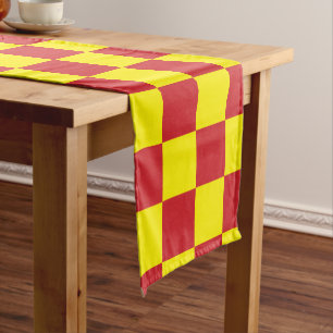 Fire Engine Red and Yellow Chequered Vintage Short Table Runner