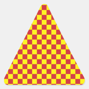 Fire Engine Red and Yellow Chequered Vintage Triangle Sticker
