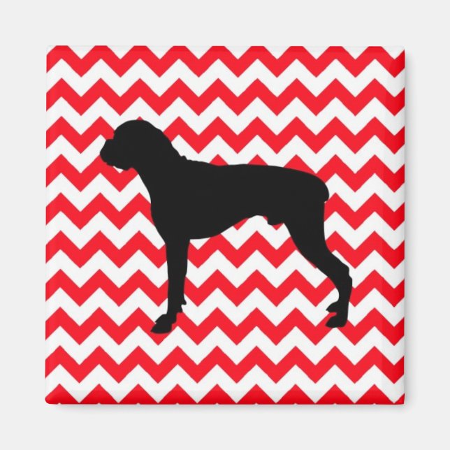 Fire Engine Red Chevron With Boxer Silhouette Magnet (Front)