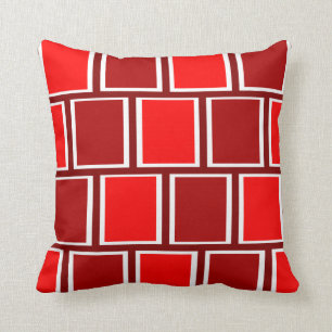 Fire Engine Red Modern Geometric Squares Pattern Cushion