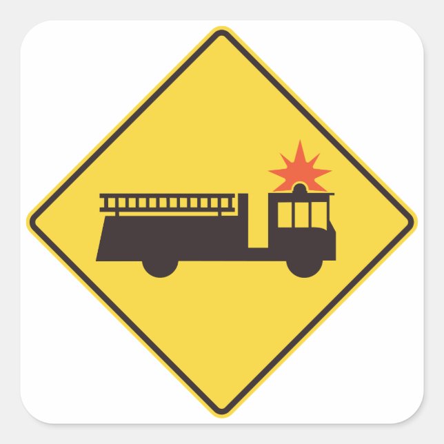 Fire Engine Road Sign Square Sticker (Front)