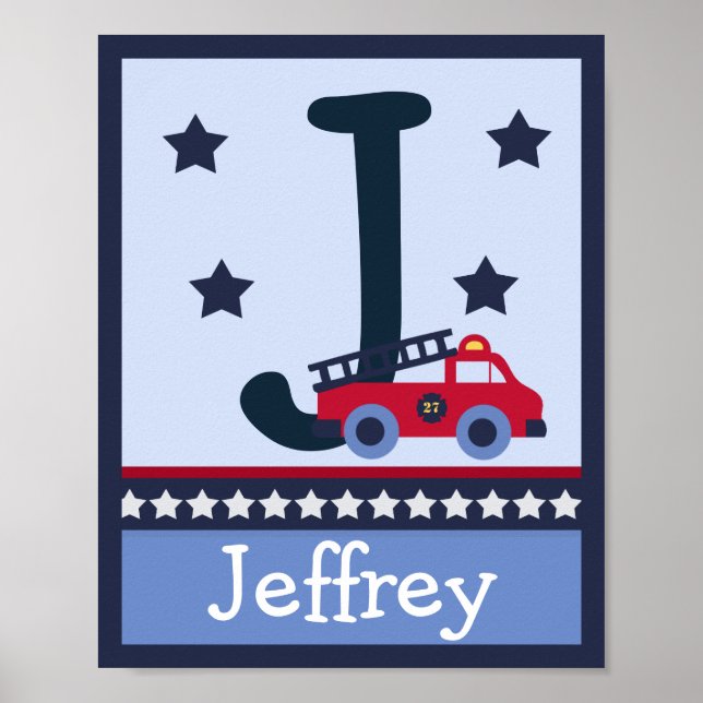 Fire Engine/Truck Letter & Name Wall Art Poster (Front)