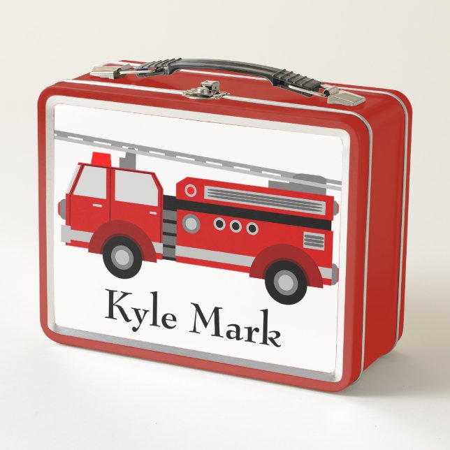Fire Engine Truck Metal Lunch Box (Front)