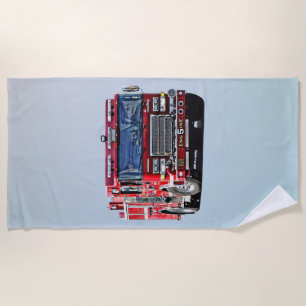 Fire Engine Turning the Corner Beach Towel