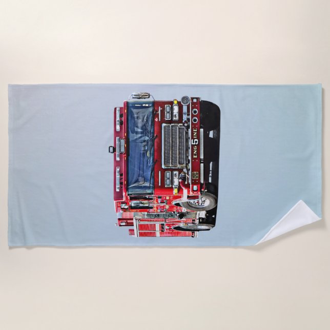 Fire Engine Turning the Corner Beach Towel (Front)