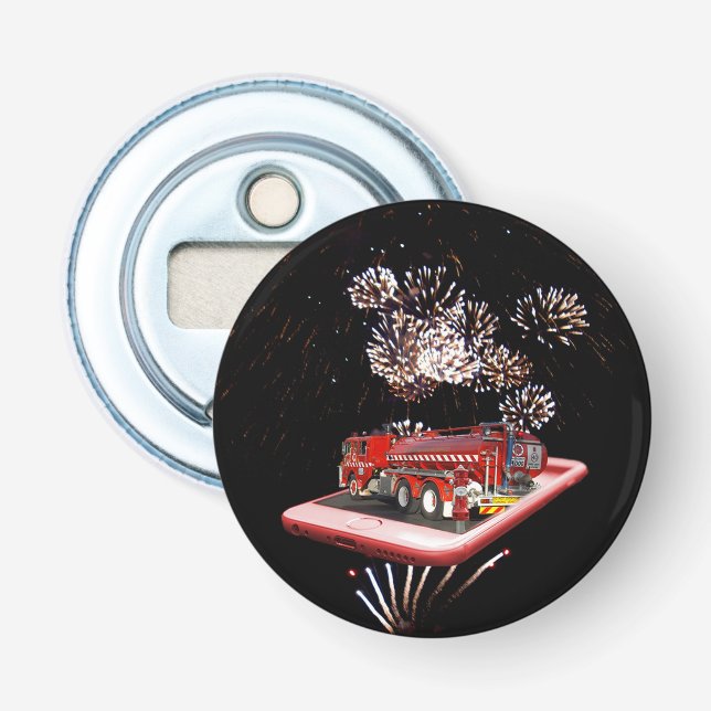 Fire Engine With Fire Works, Bottle Opener (Front)