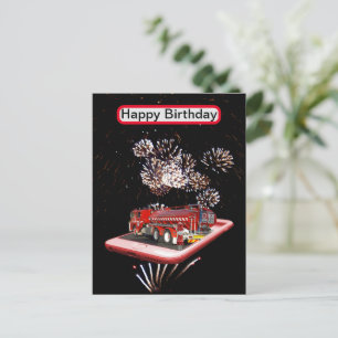 Fire Engine With Fire Works, Postcard