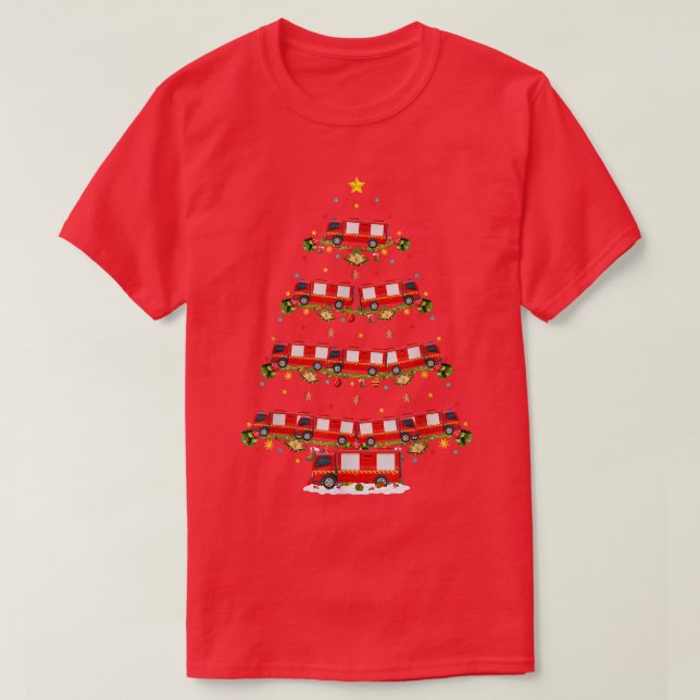 Fire Engine Xmas Lighting Santa Fire Engine Christ T-Shirt (Design Front)