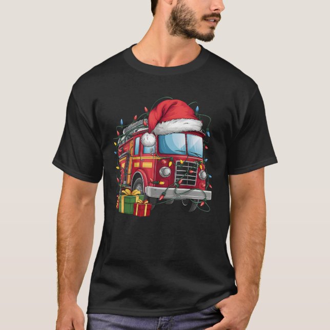 Fire Engine Xmas Lighting Santa Hat Fire Engine Ch T-Shirt (Front)