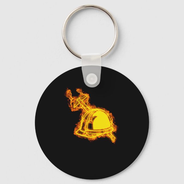 Fire Engineer Flames Pickaxe Protective Helmet Key Ring (Front)
