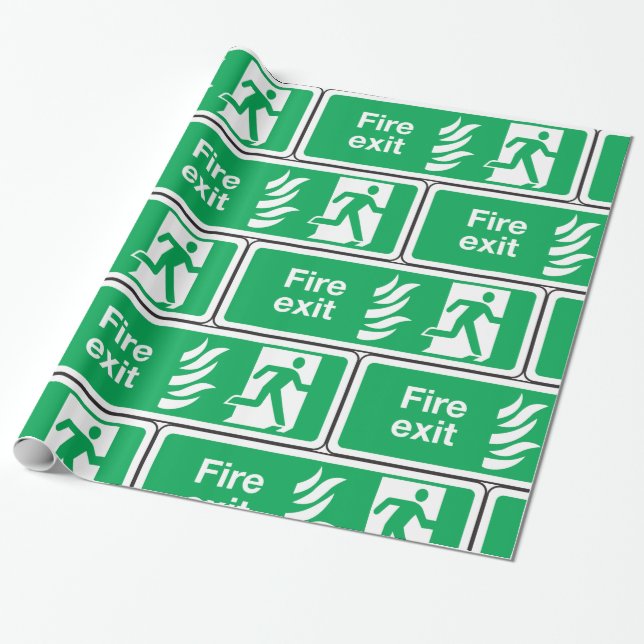 Fire Exit Safety Sign Emergency Evacuation Wrapping Paper (Unrolled)