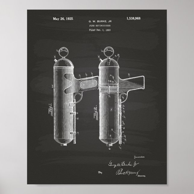 Fire Extinguisher 1925 Patent Art  - Chalkboard Poster (Front)