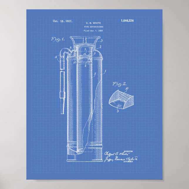 Fire Extinguisher 1927 Patent Art - Blueprint Poster (Front)