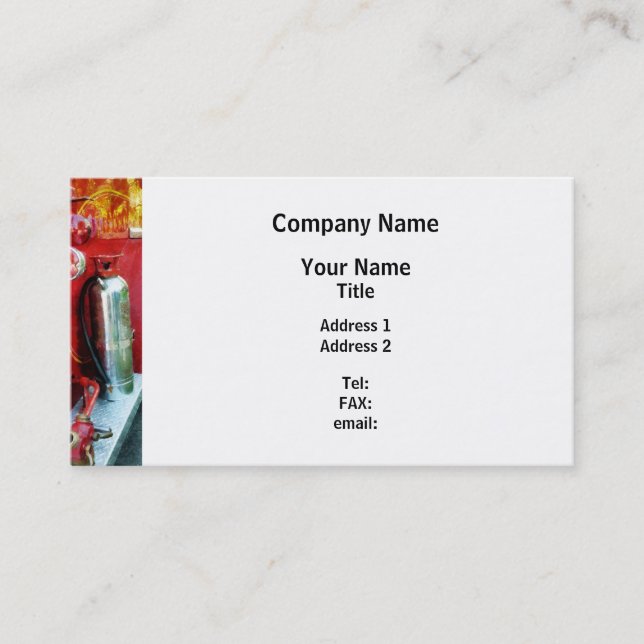 Fire Extinguisher on Fire Truck Business Card (Front)