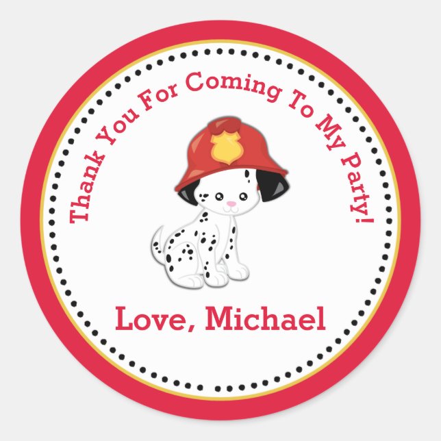 Fire Fighter Birthday Party Favour Tag Sticker (Front)