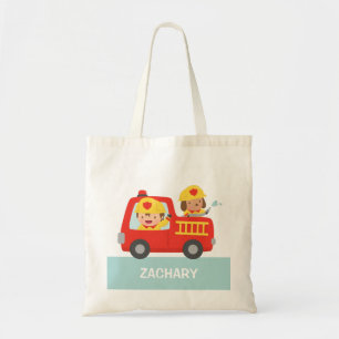 Fire fighter Boy and Dog Red Fire Truck For Kids Tote Bag