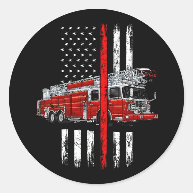 Fire Fighter Fireman American Flag Thin Red Line F Classic Round Sticker (Front)