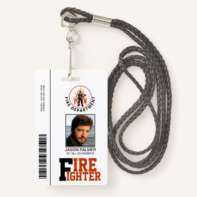 Fire fighter/fireman department photo id template ID badge (Front with Lanyard)