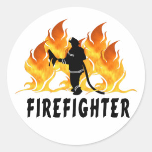 Fire Fighter Flames Classic Round Sticker