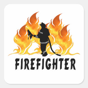Fire Fighter Flames Square Sticker