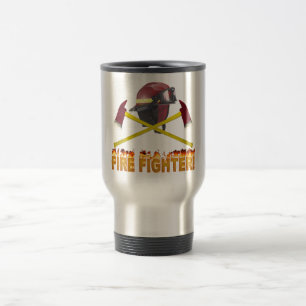 FIRE FIGHTER GEAR LOGO FLAMING TEXT TRAVEL MUG